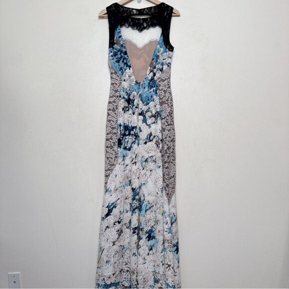 BCBGMAXAZRIA Womens 6 Tahiti Blue Combo Provence Sleeveless Open-Back Gown Maxi - Picture 15 of 15